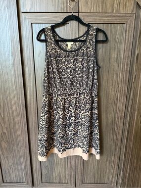 Rodarte for Target Black Lace-Style Print on Beige Sleeveless Mini Dress